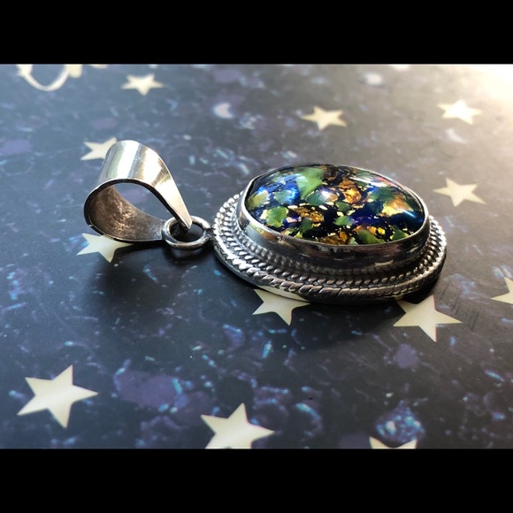 Blue, Green & Gold Confetti Lucite Pendant - Picture 3 of 7